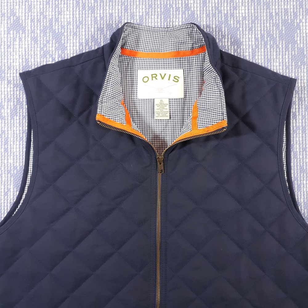 Orvis Quilted Vest Mens XL Blue Puffer Argyle Full Zip Outdoor Heritage - Picture 2 of 11